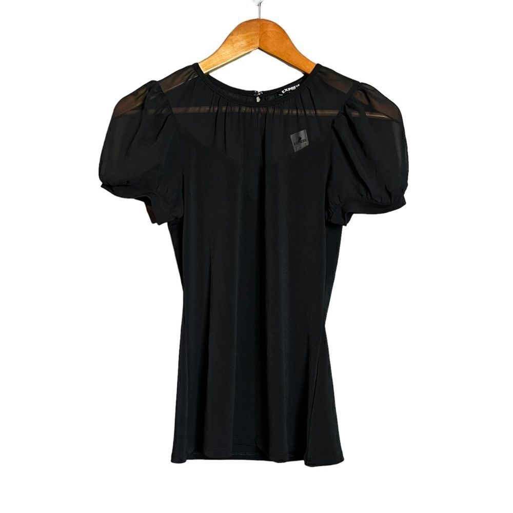 NWT! Express black short sleeve sheer detail shirt